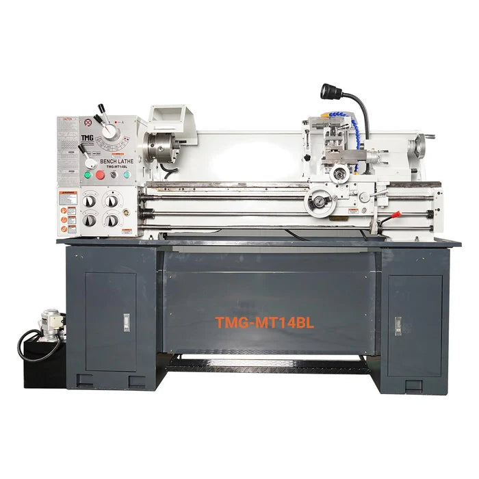 14" x 40" Lathe Machine with 2 HP Motor, 70–2000 RPM, ASA D1-4 Spindle, Metric & Imperial Threading, TMG-MT14BL